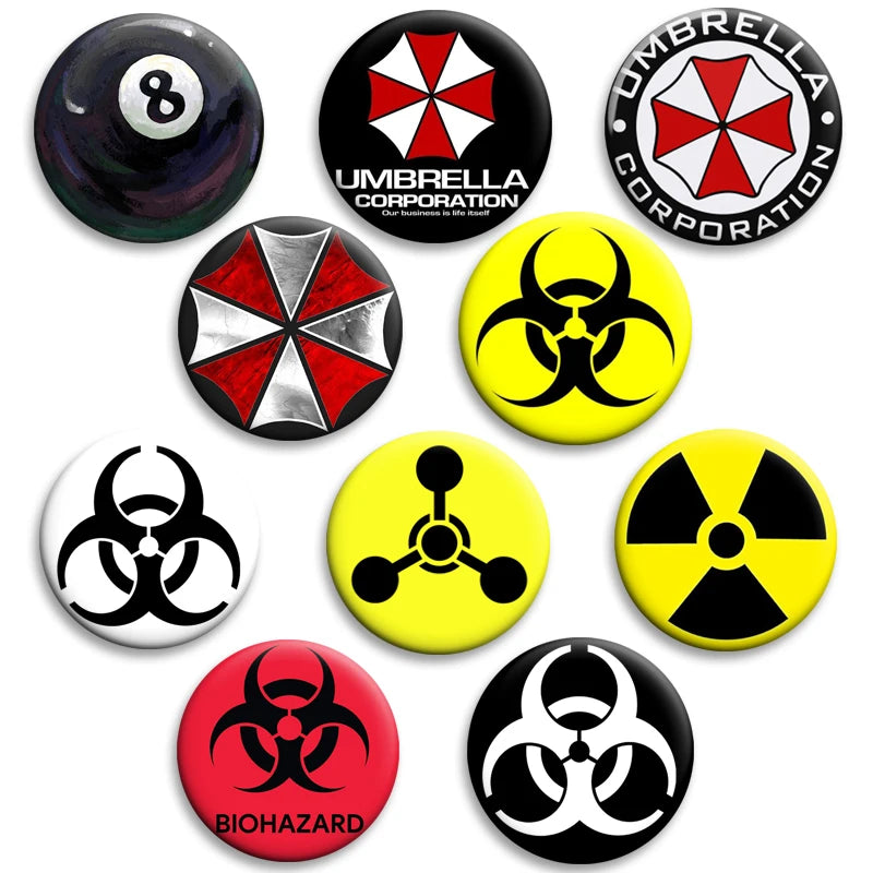 Biohazard Emblem Enamel Pin Set – Vintage Horror-Themed Brooch for Bags, Hats & Jackets