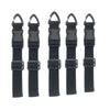 A pack of five black heavy duty extension cord organizers with buckle locks.