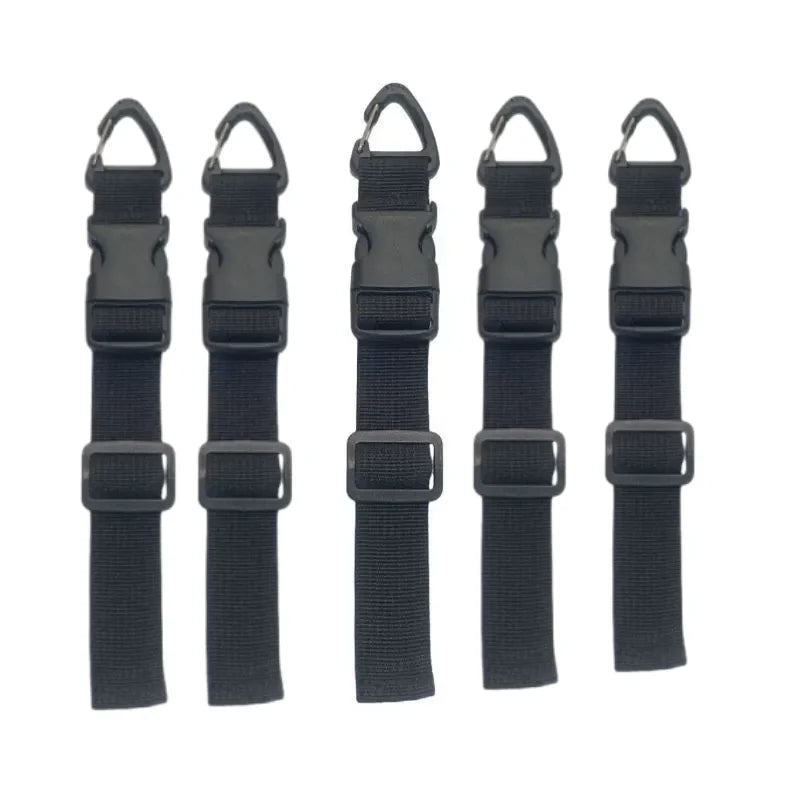 A pack of five black heavy duty extension cord organizers with buckle locks.