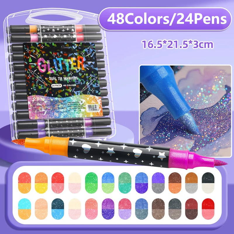 Dual-Tip Glitter Art Markers Set