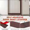 Self adhesive door draft stopper shown in various views demonstrating its design and installation for soundproofing.