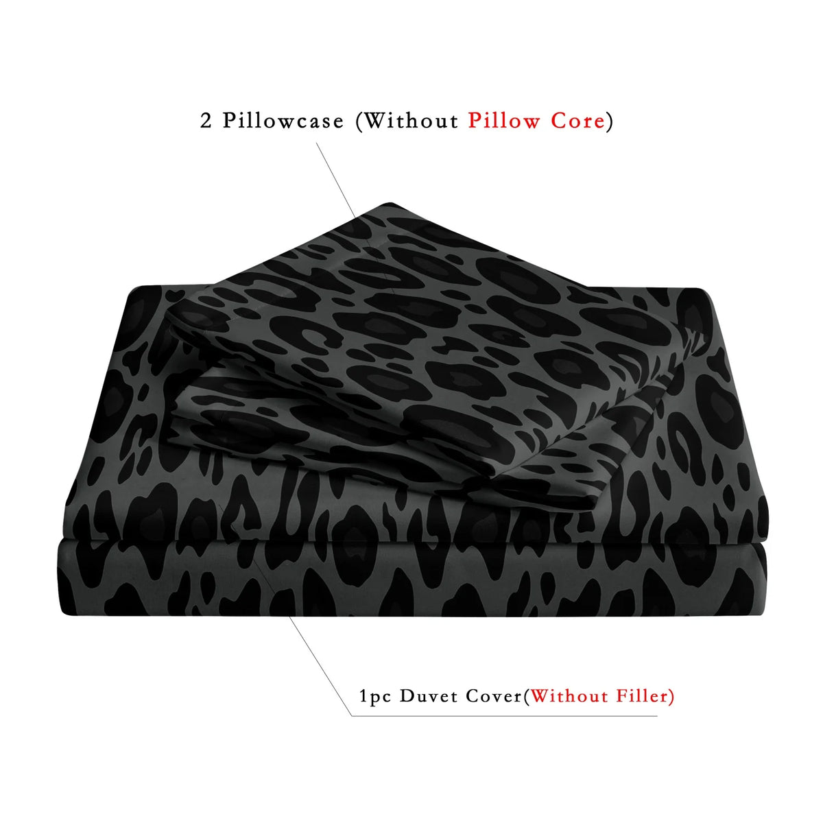 Dark Leopard Print Duvet Cover Set with Two Pillowcases