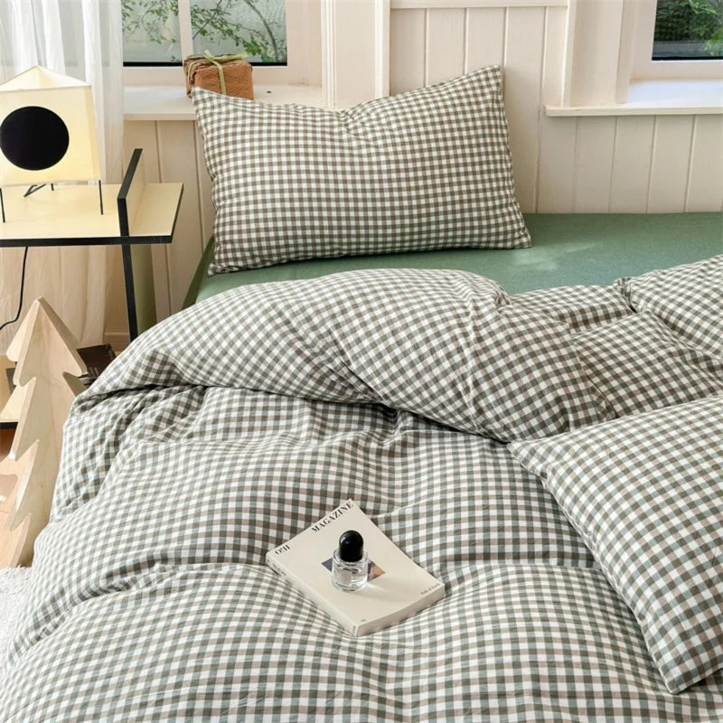 Green Plaid 3-Piece Duvet Cover Set