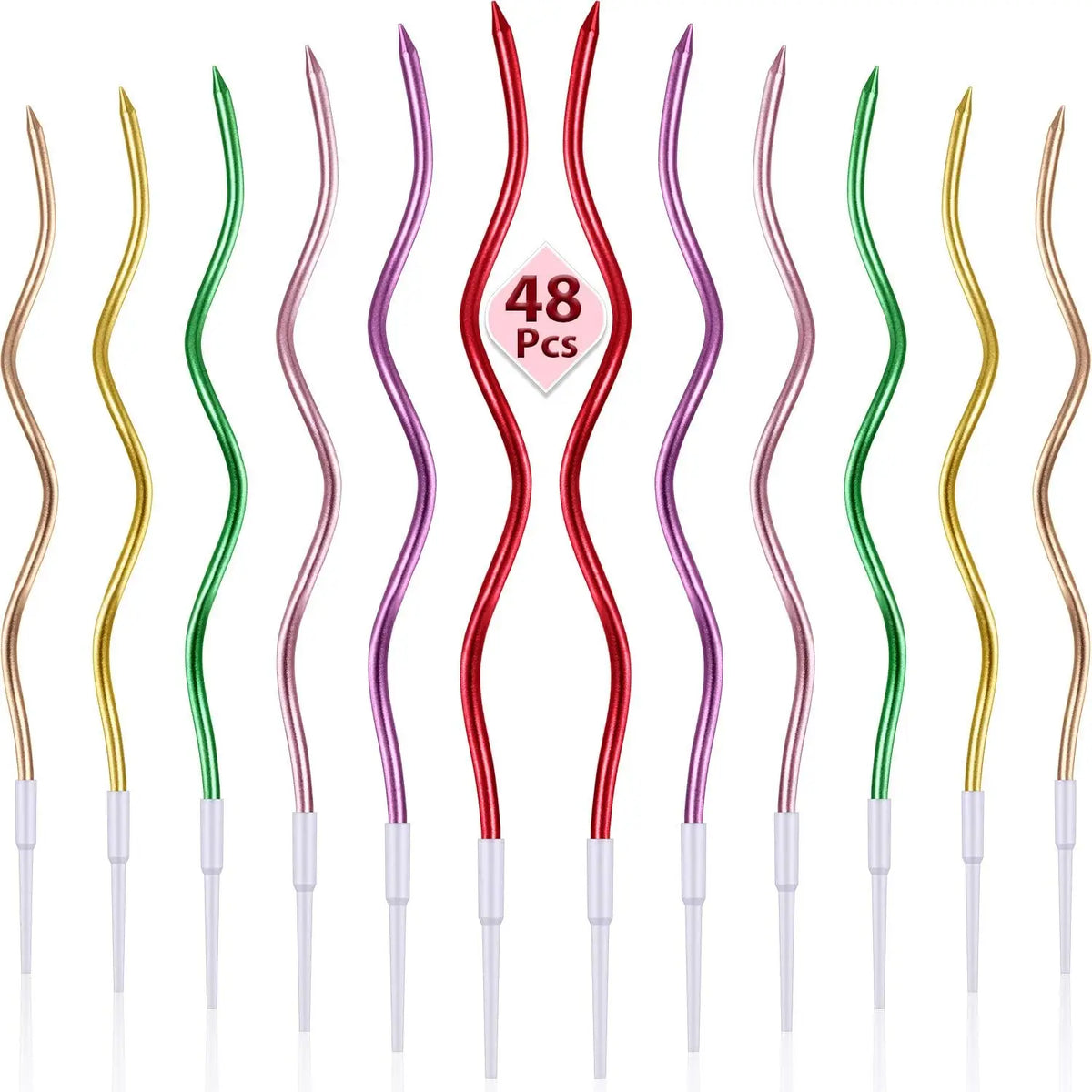 Spiral Birthday Cake Candles, Set of 6 Long Thin Decorative Candles for Cakes and Desserts
