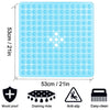 A light blue non-slip shower mat with suction cups for bathtub and bathroom floor, featuring a mould proof surface and easy-c