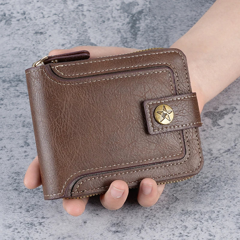 Vintage Zip-Around Bifold Wallet for Men