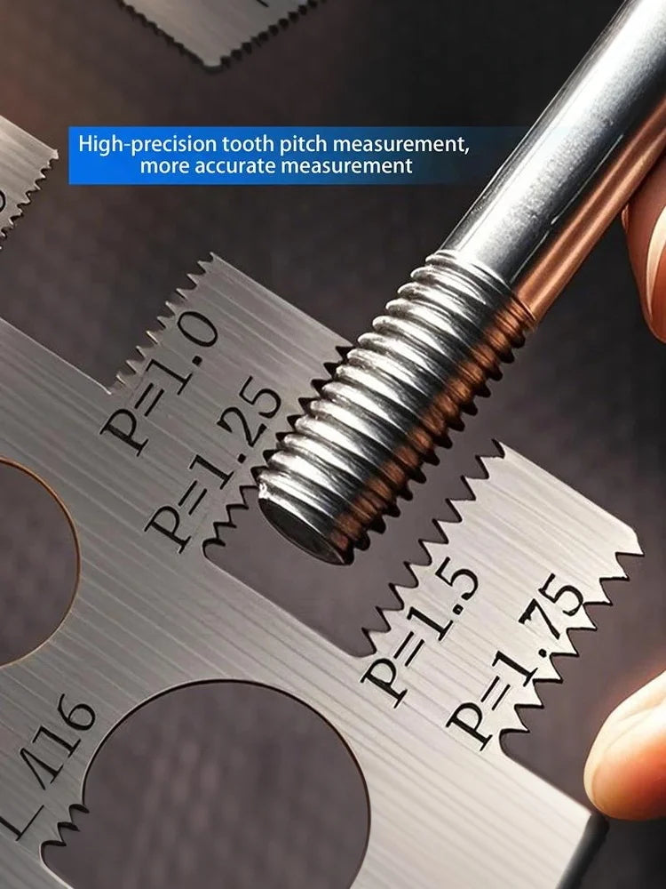 Stainless Steel Metric Thread Pitch Gauge with Measuring Ruler