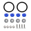 A set of black rings and various metal fasteners for an aluminum quick release bumper kit