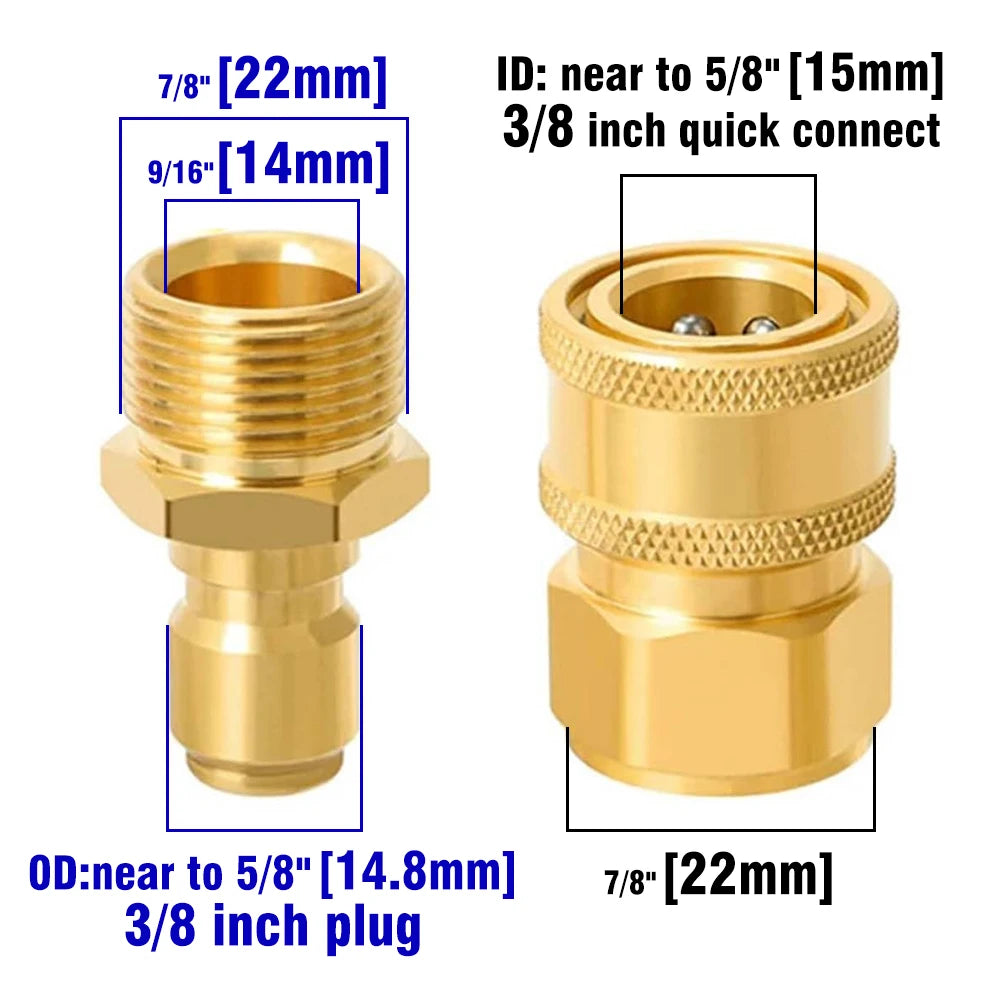 A brass adapter set featuring a 7/8 inch quick connect and an OD plug, with various sizes indicated.