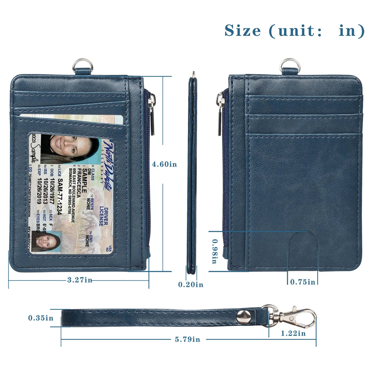 Premium PU Leather Badge Holder with Zipper and Lanyard