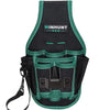 Black and green heavy-duty tool waist bag with a belt for carpenters and electricians