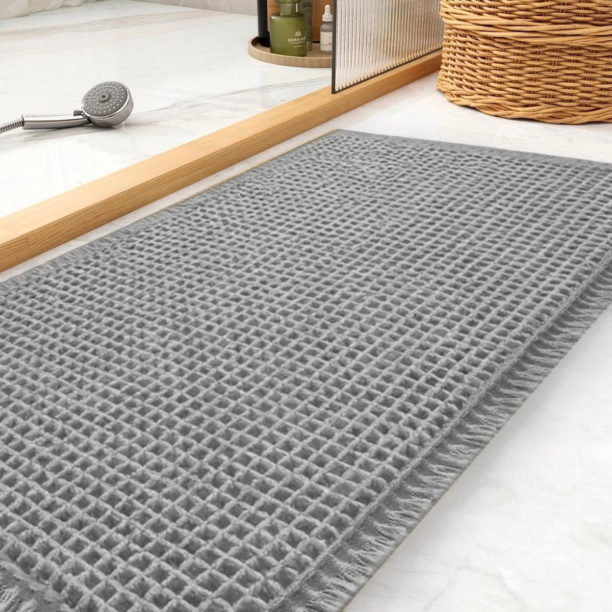 Waffle Textured Quick-Dry Bath Mat with Non-Slip Backing