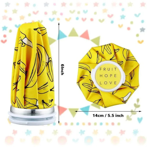 Yellow reusable multi-use ice and heat therapy pack with a silicone cover and measurement lines.