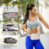 A woman is wearing a light gray adjustable nylon waist pack with a phone pocket on her torso.