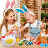 A woman and a toddler are playing with matching eggs Montessori toys for color and shape sorting.