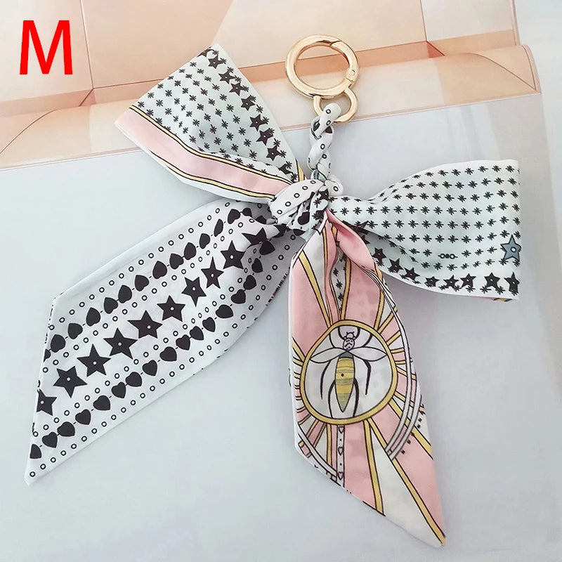 Chic Silk Bow Keychain with Ribbon Charm