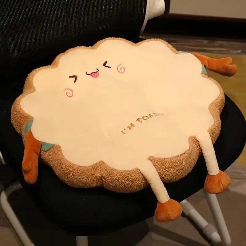 Cartoon Toast-Shaped Seat & Back Cushion – Washable Anti-Fatigue Support Pillow