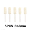 Five pieces of light beige wool felt polishing wheels with 6mm metal shafts.