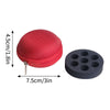 Red portable vial storage case with a threaded needle and a black storage disc.