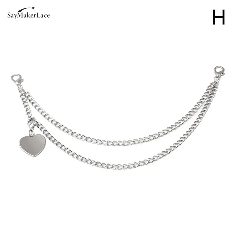 Silver multi-layer chain strap with a heart pendant charm