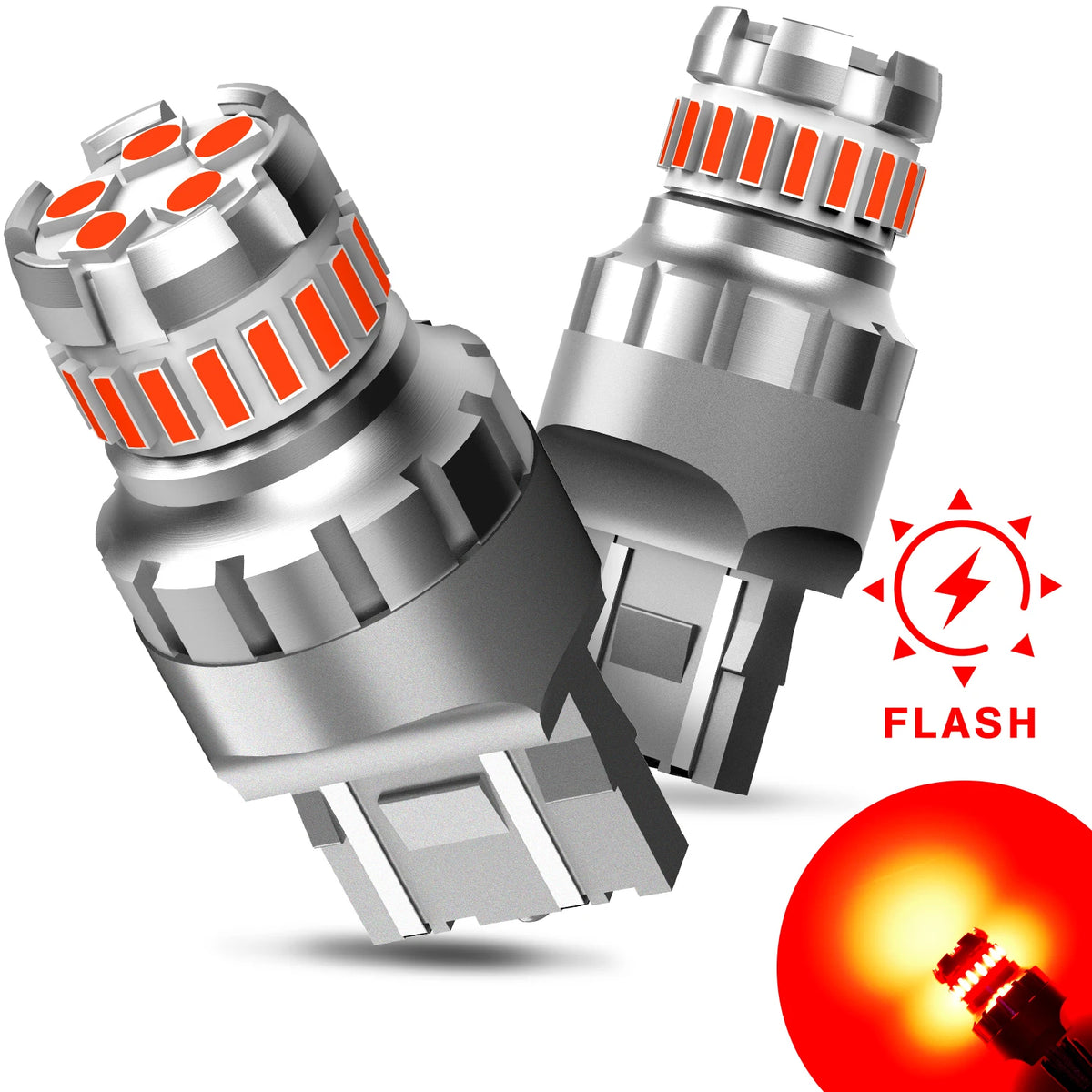 Red LED Brake Light Bulbs with Strobe Function – 1200 Lumens, Plug-and-Play