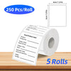 Roll of white thermal label paper with blank fields for product information and expiration date