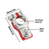A close-up view of a quick-release copper car battery terminal clamp in red and silver metal.