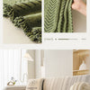 Nahaufnahme einer moosgrünen Strickdecke mit eleganter Fischgrätenmustertextur.