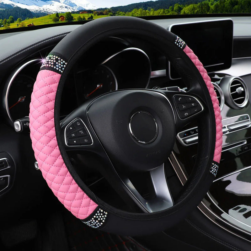 Rhinestone PU Leather Steering Wheel Cover