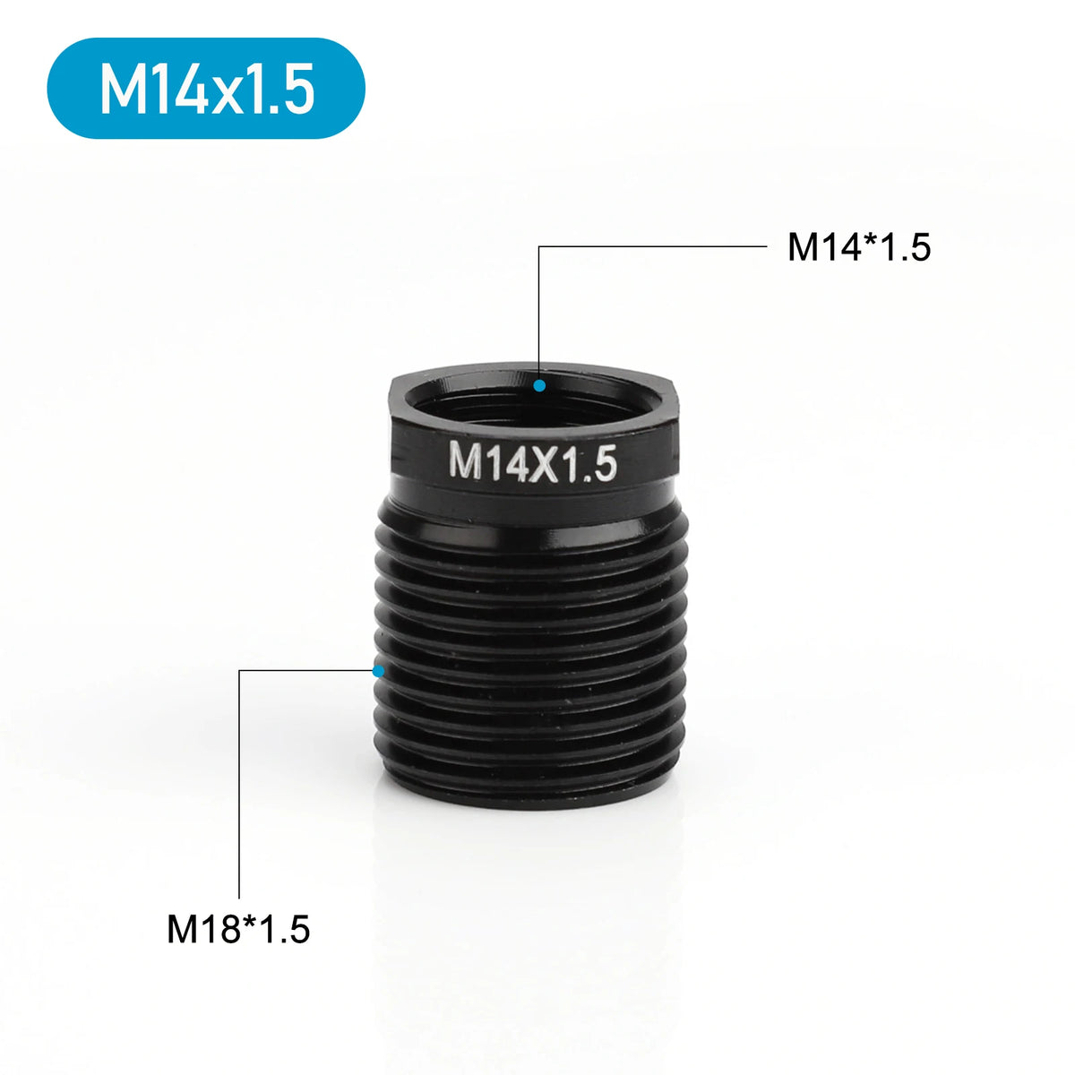 Black M14x1.5 and M18x1.5 threaded adapters for a universal shift knob.