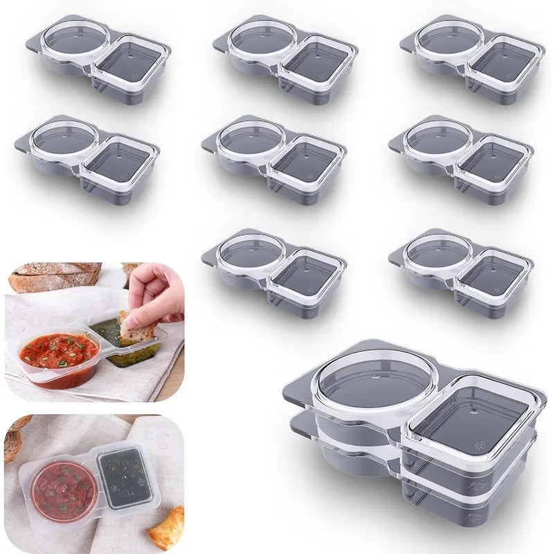 Récipients à sauce à double compartiment avec couvercles sécurisés