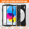 A heavy duty hybrid protective case for an iPad featuring a plastic frame, tested components, inner shell, and silicone skin.