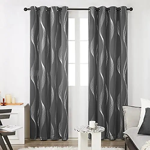 Silver Wave Pattern Blackout Curtains with Thermal Insulation and Noise Reduction
