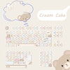 A collection of light pink and beige PBT keycaps for a mechanical keyboard, including a full set and separate groupings.