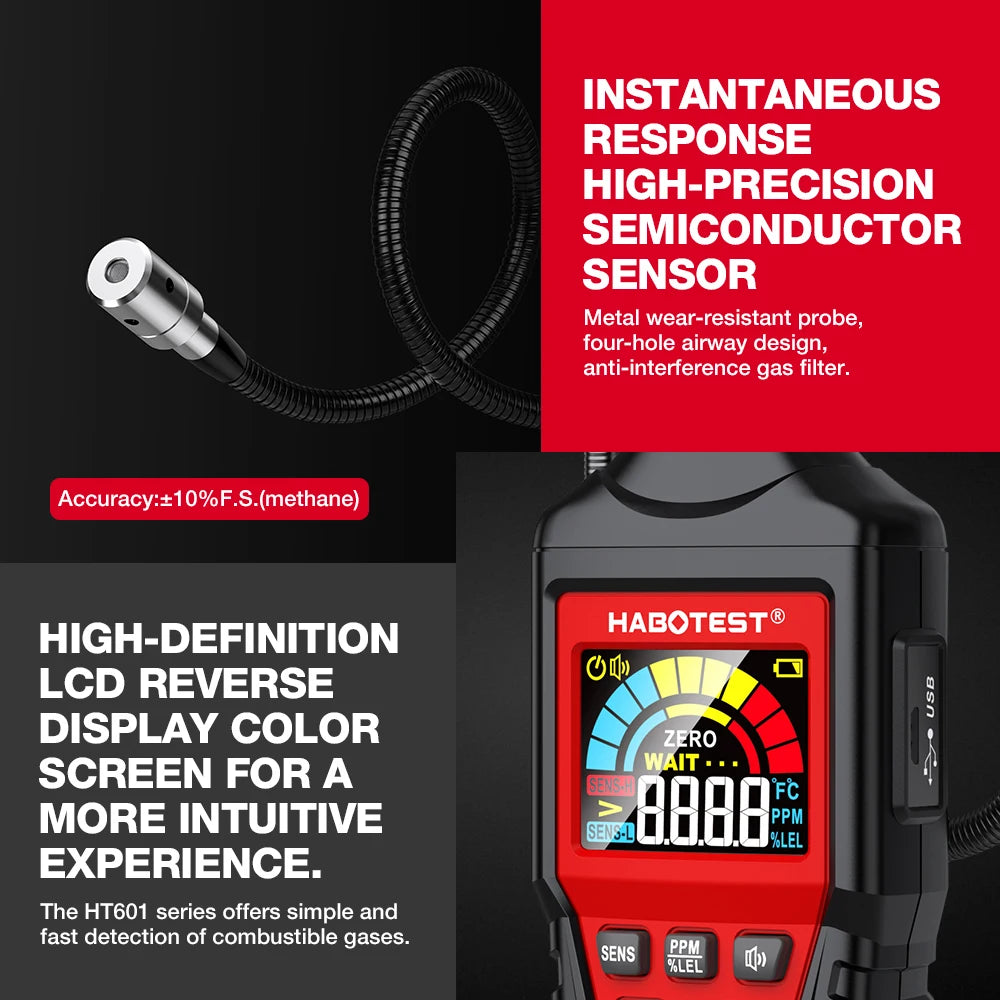 Portable Combustible Gas Leak Detector with Flexible Probe