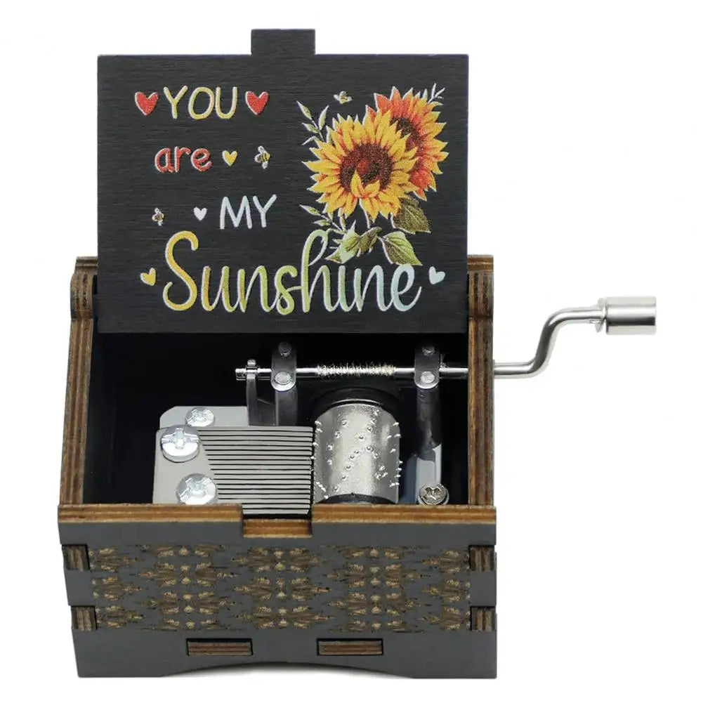 Hand-Cranked Wooden Music Box - 'You Are My Sunshine' Melody