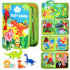 A set of colorful felt busy books featuring animals and nature scenes for toddlers.