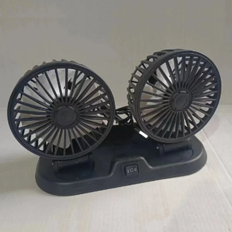 Dual-Head USB Car Fan with Adjustable Speed