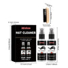 A black box containing a hat cleaner kit with a soft brush and two spray bottles for cleaning hats.