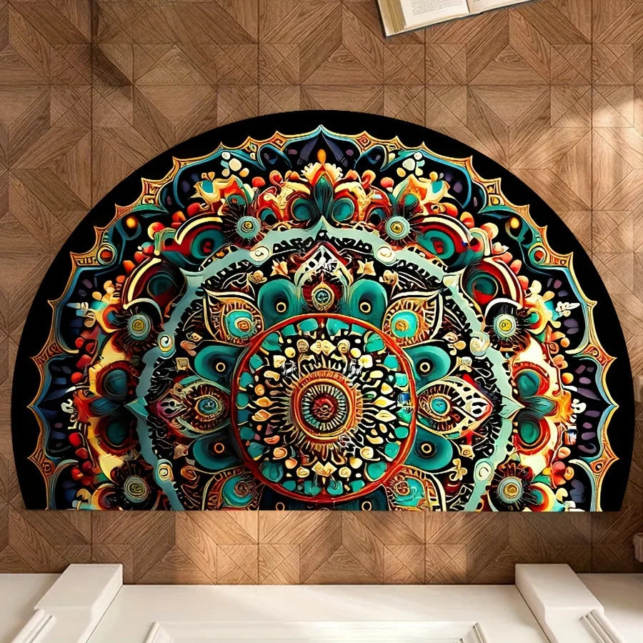 Half Circle Flower Print Non-Slip Entryway Mat