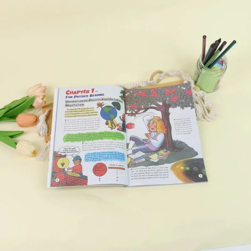 A set of two children's science reading books titled Chapter 1 Fun Physics Reading featuring illustrations and text.