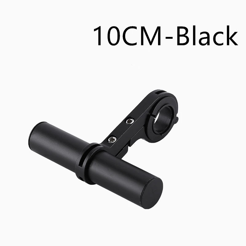A black aluminum alloy bicycle handlebar extender mount.
