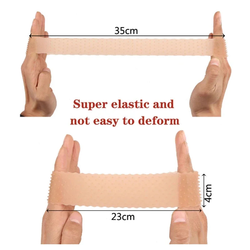 Beige Silikon-Haar-Griffband zur Fixierung, mit Maßen von 35 cm und 4 cm sichtbar.
