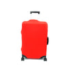 A bright red elastic travel luggage cover for suitcases.