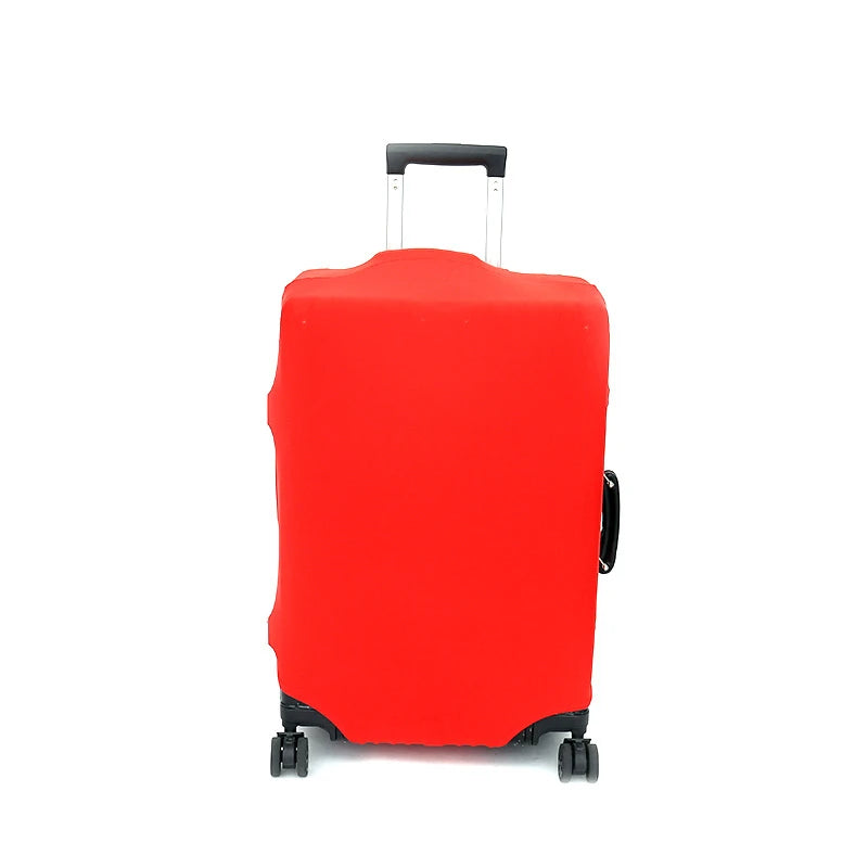 A bright red elastic travel luggage cover for suitcases.