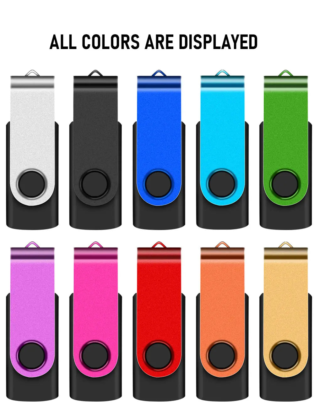 A display of various colored portable USB 2.0 flash drives shown side by side.