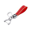 Red and black striped TPU car key fob cover with a metal keychain.