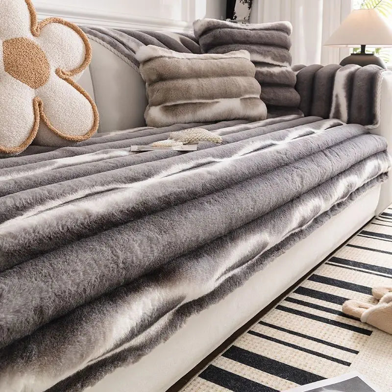 Plush Velvet Padded Sofa Cover with Non-Slip Backing