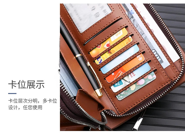 Men's Leather Clutch Wallet with Phone Pocket