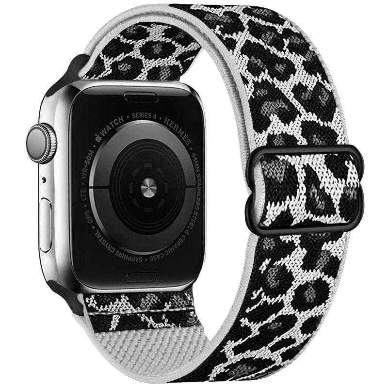 Leopard Print Nylon Apple Watch Band with Adjustable Strap